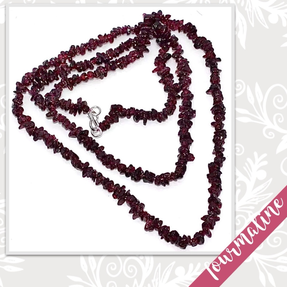 Pink Tourmaline Beaded Necklace, 30” (Dark Pink) - Picture 1 of 2